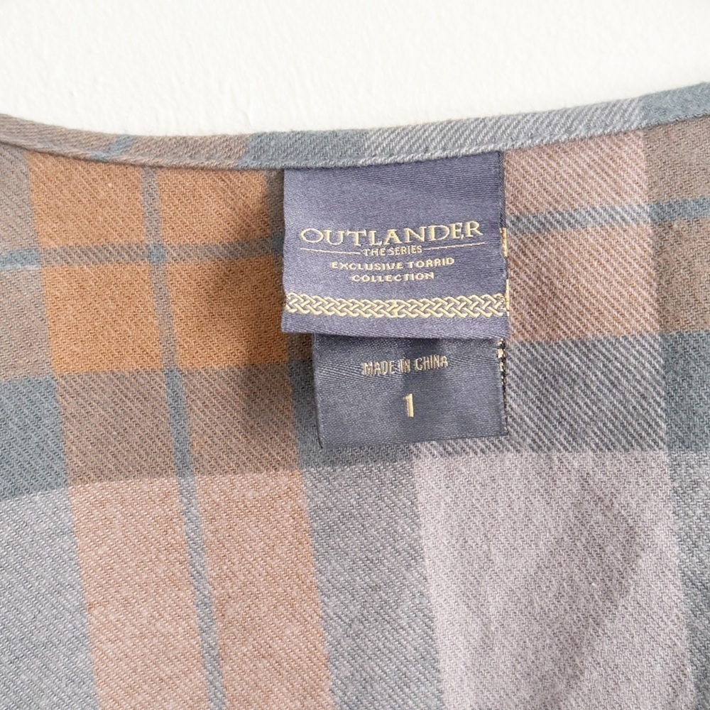 TORRID X OUTLANDER Women’s Brown Multi Tartan Dolman Kimono Plaid Flannel Sz 1X - Picture 6 of 8